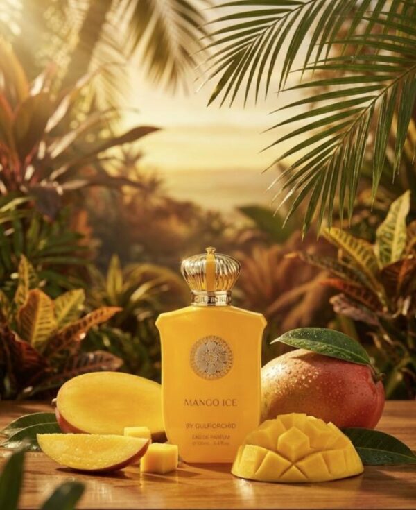 ALT text: Mango Ice EDP fruity summer perfume bottle